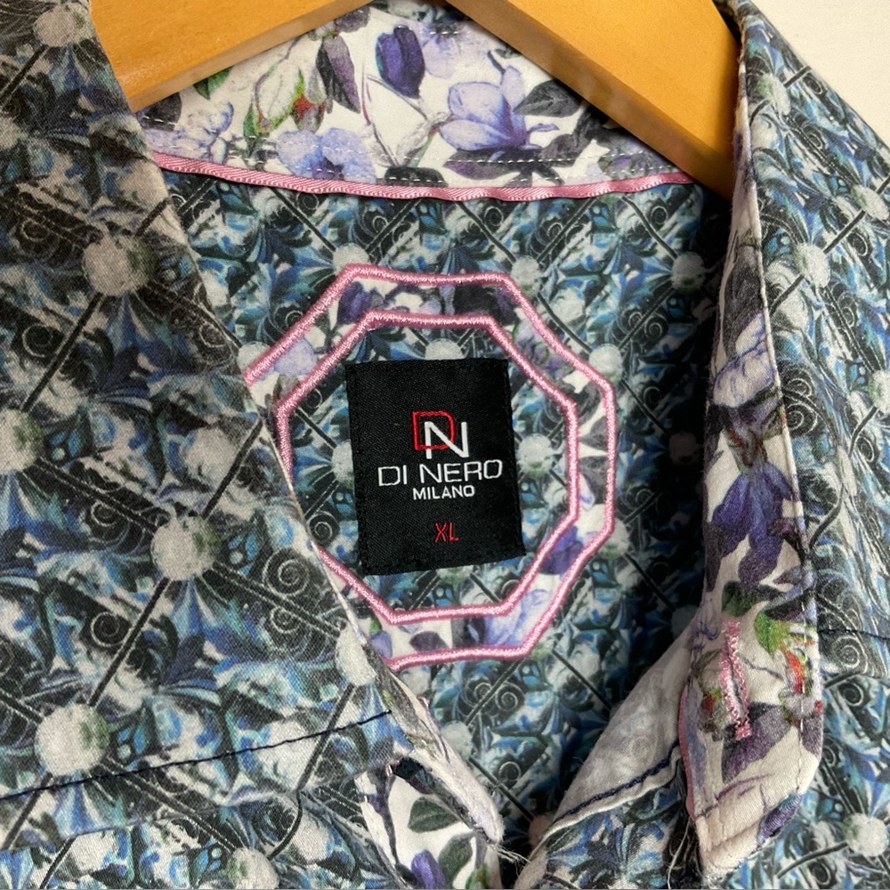 🟢🟣🔵DiNero Milano Floral Button-Up Shirt - Nice Quality! 100% cotton - Picture 2 of 12